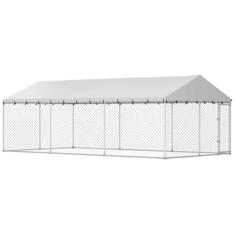 Official PawHut D02-226V02SR 20x10 outdoor dog kennel with PE canopy