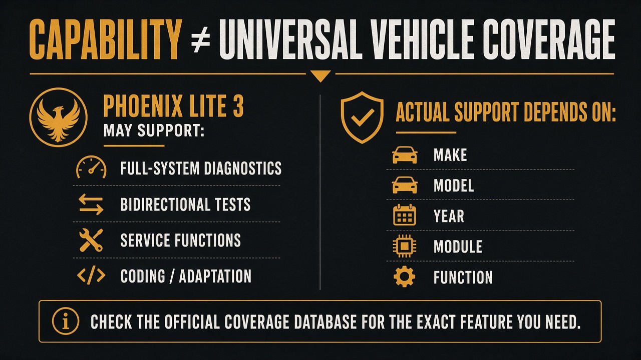 Graphic: Phoenix Lite 3 capability is not universal vehicle coverage