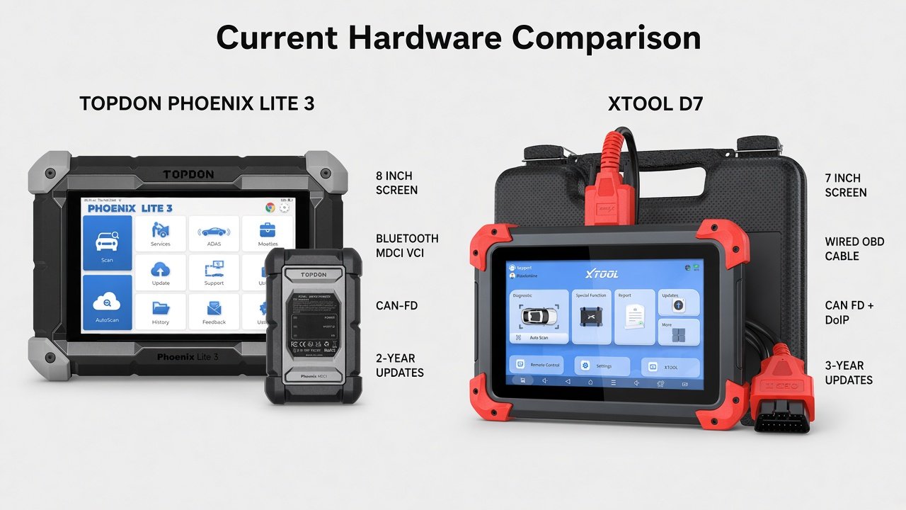 Hardware comparison: Phoenix Lite 3 with MDCI versus wired XTOOL D7