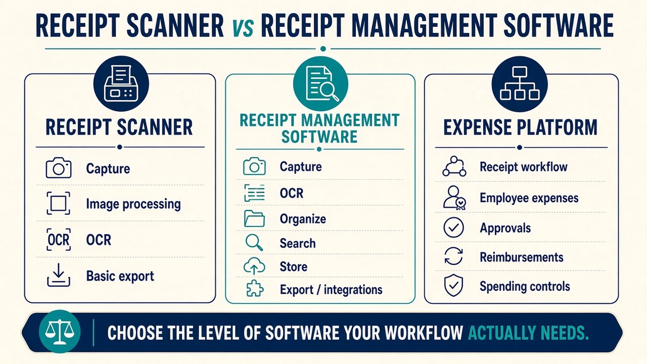 Receipt scanner versus receipt management software versus expense platform feature levels
