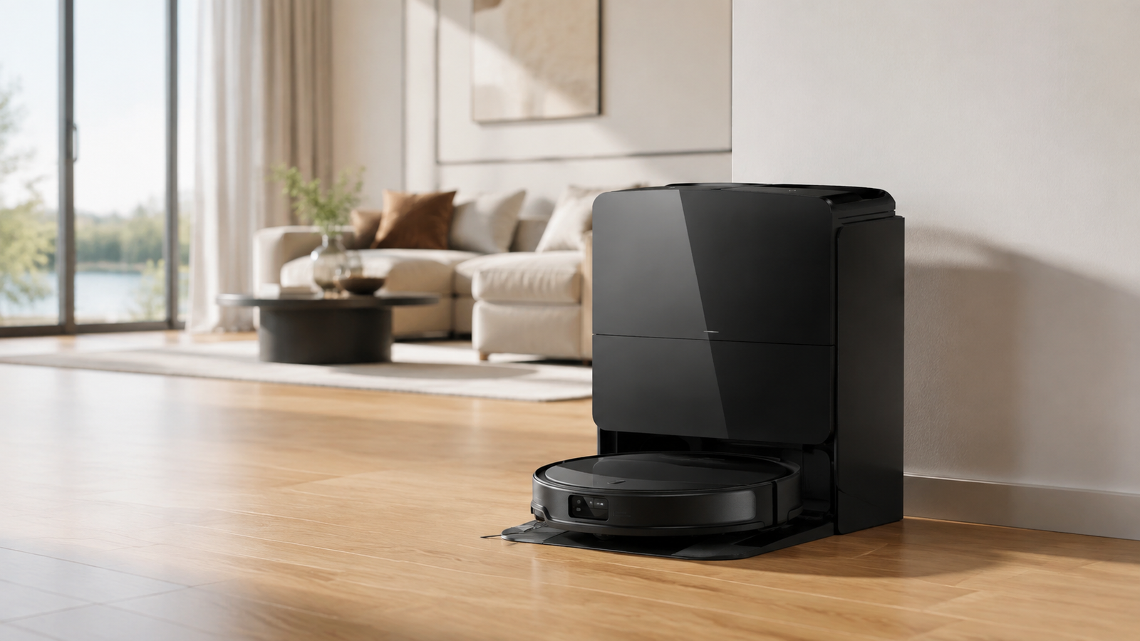 Roborock Saros 10R robot vacuum with Multifunctional Dock 4.0 in a modern living room