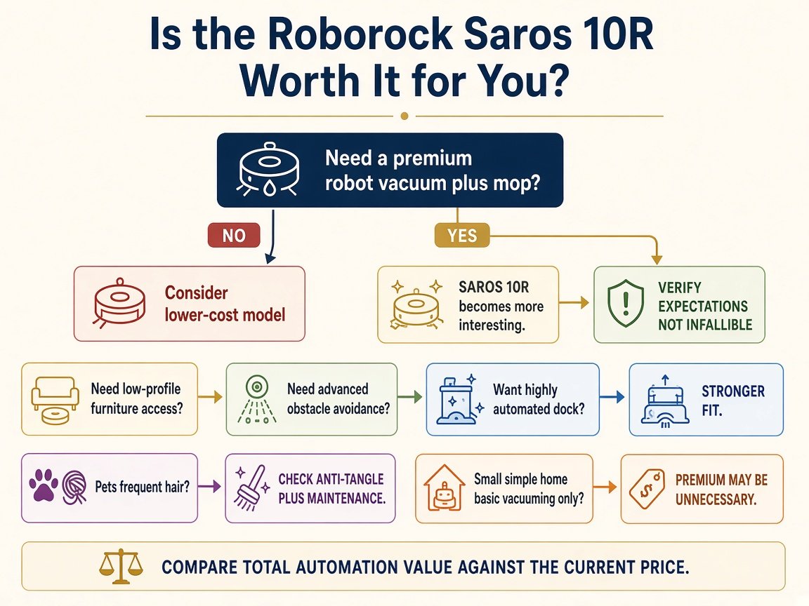 Decision flow for whether the Roborock Saros 10R is worth buying