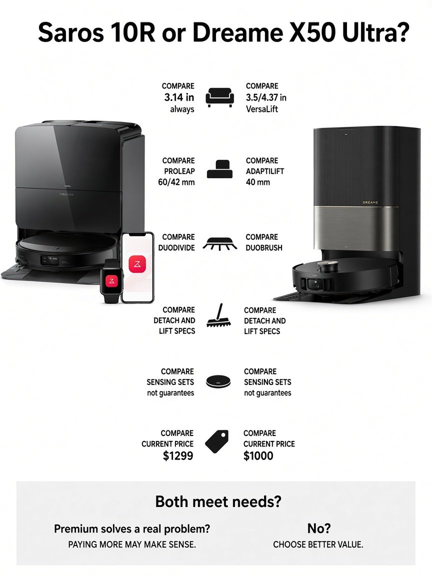 Decision flow choosing Saros 10R or Dreame X50 Ultra