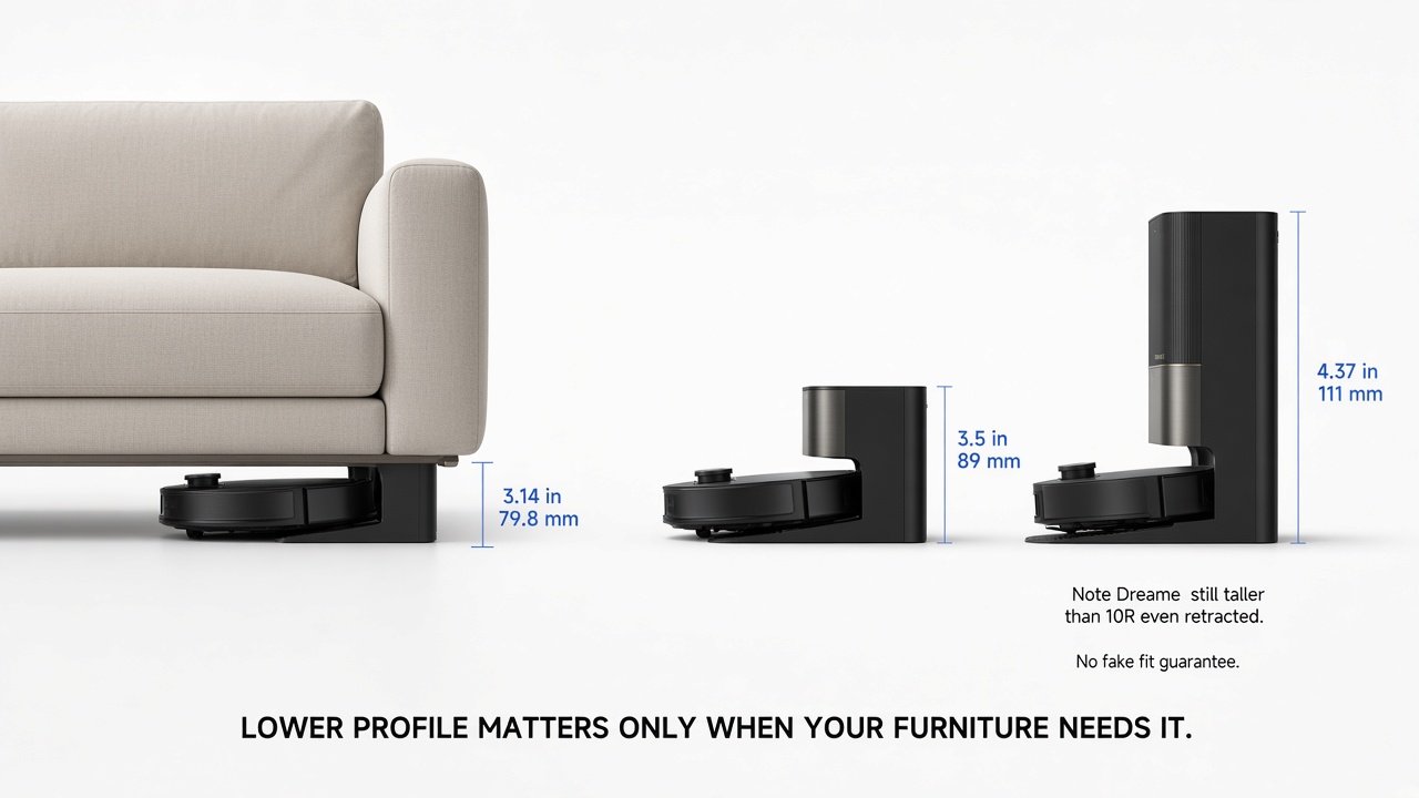 Height comparison Saros 10R versus Dreame X50 Ultra VersaLift
