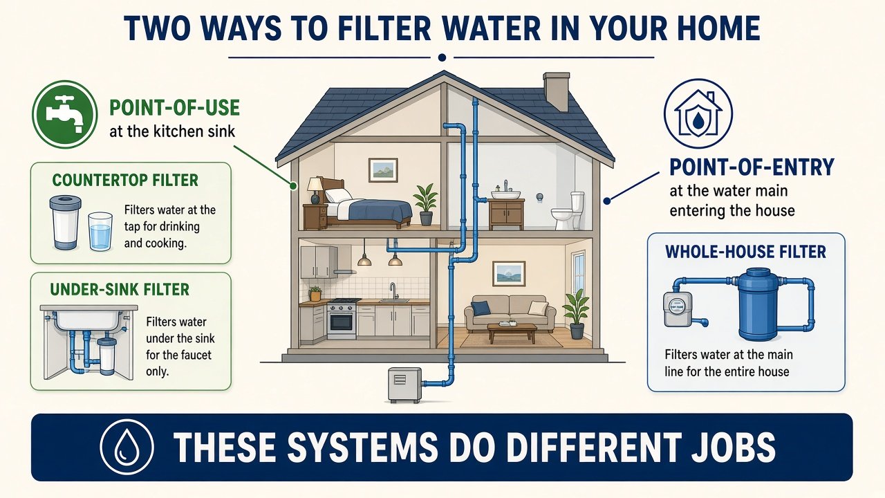 Point-of-use kitchen treatment versus point-of-entry whole-house filtration