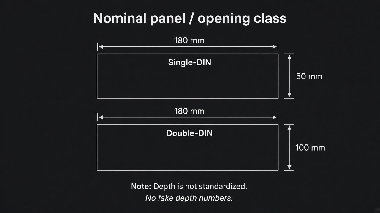 Diagram of single-DIN 180 by 50 mm and double-DIN 180 by 100 mm panel classes