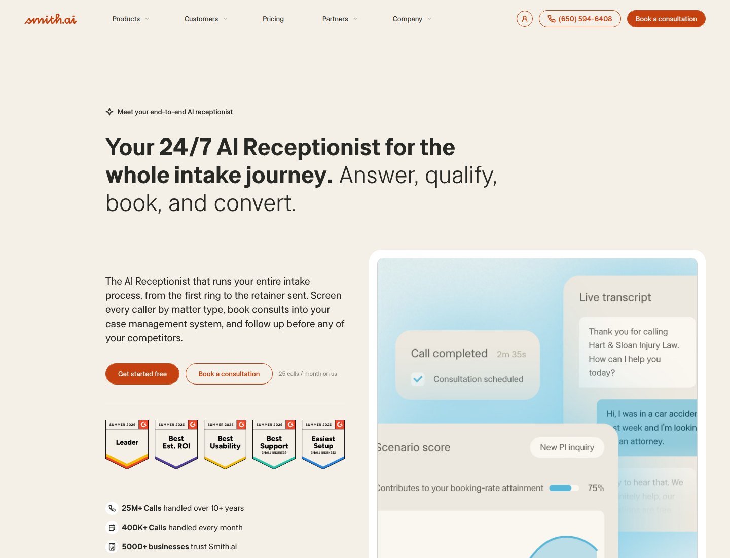 Smith.ai AI Receptionist official product page