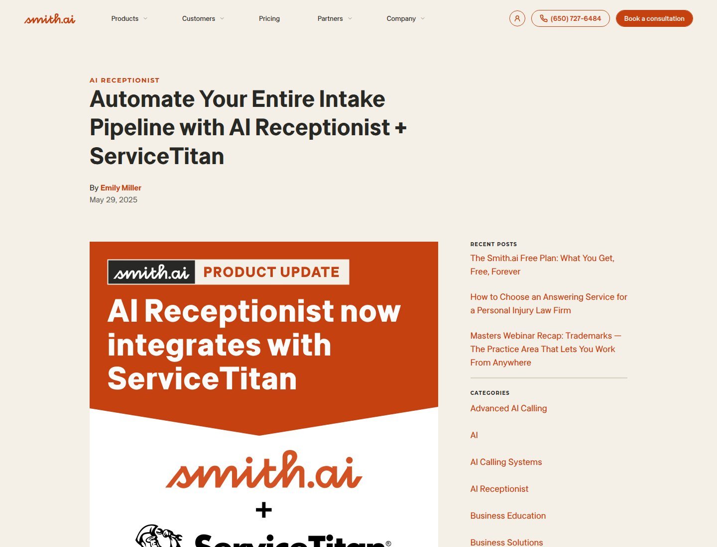 Smith.ai official ServiceTitan integration announcement