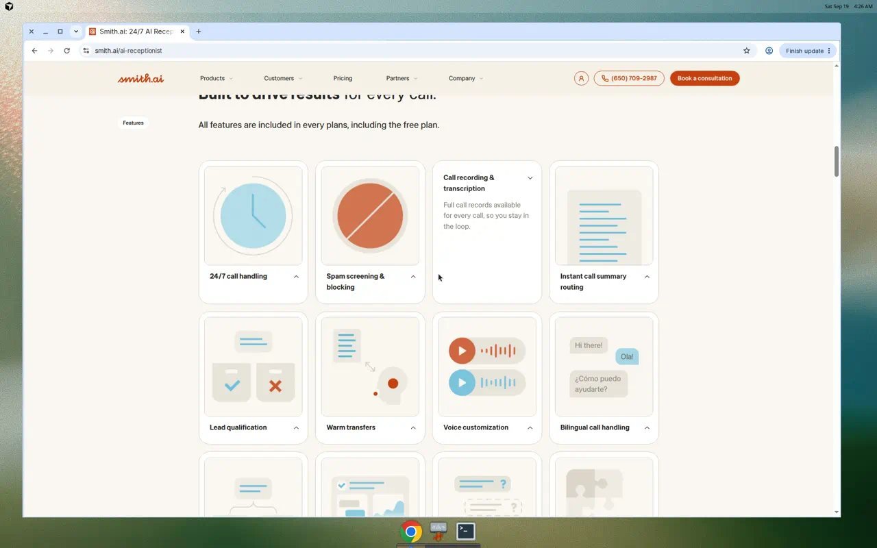 Smith.ai official workflow features including transfers and integrations