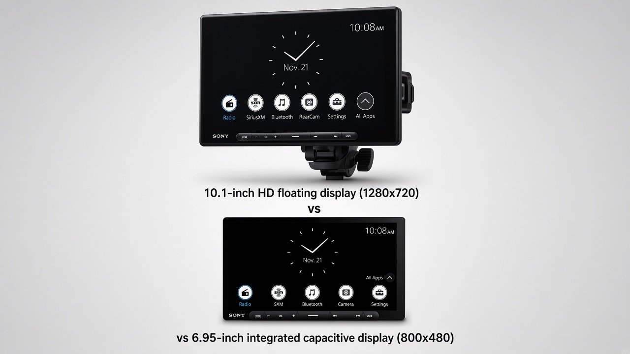 Sony XAV-AX8500 10.1-inch floating display compared with XAV-AX6000 6.95-inch integrated display