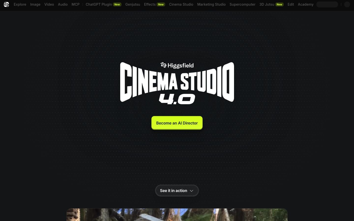 Higgsfield Cinema Studio page showing the current multi-model cinematic generation workspace