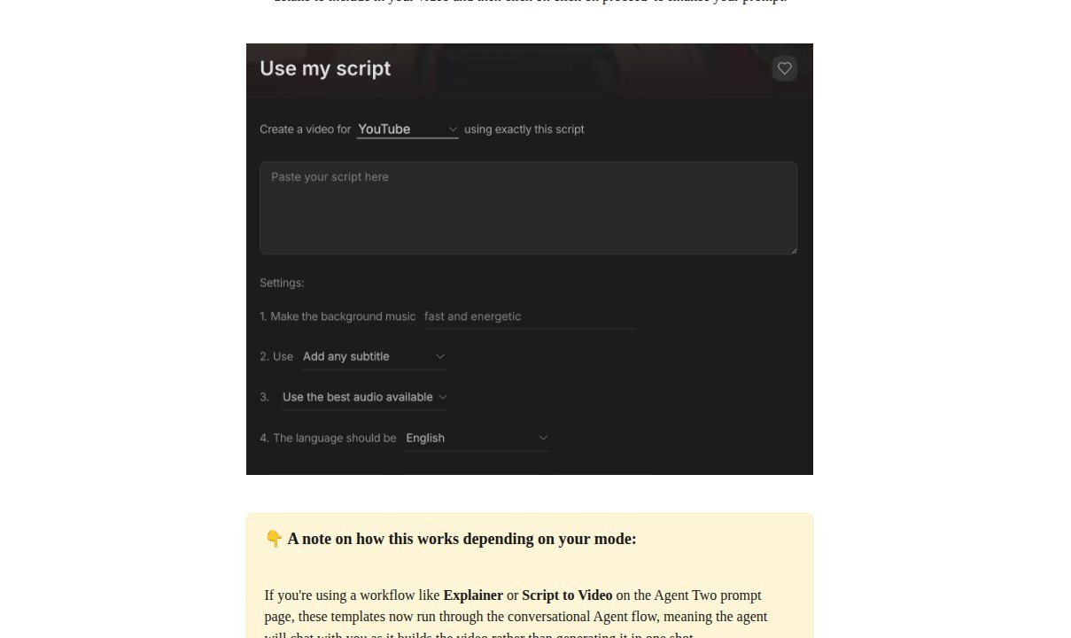 InVideo Use my script form with YouTube destination music subtitle and language settings
