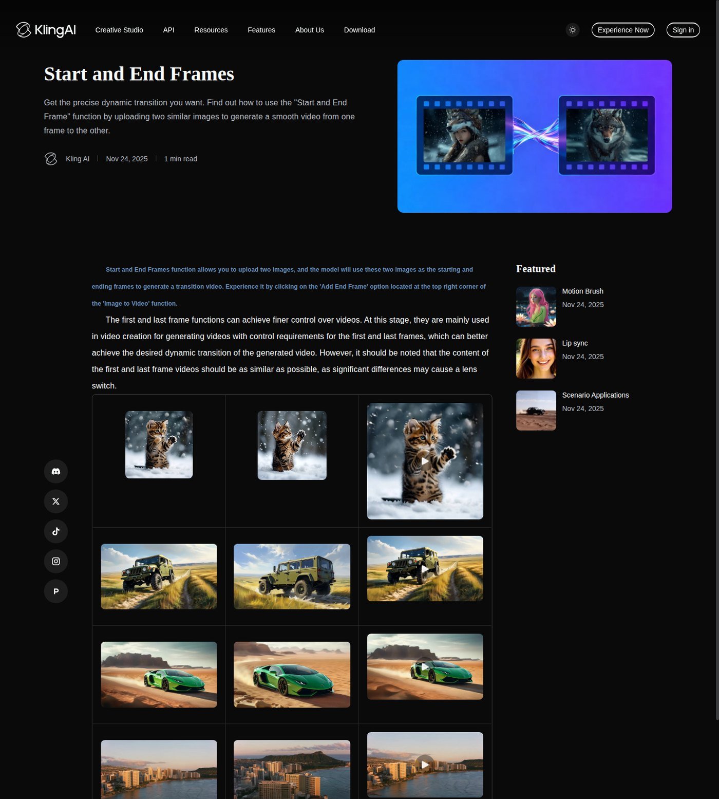 Kling AI image-to-video help showing start and end frames for reference-driven clips