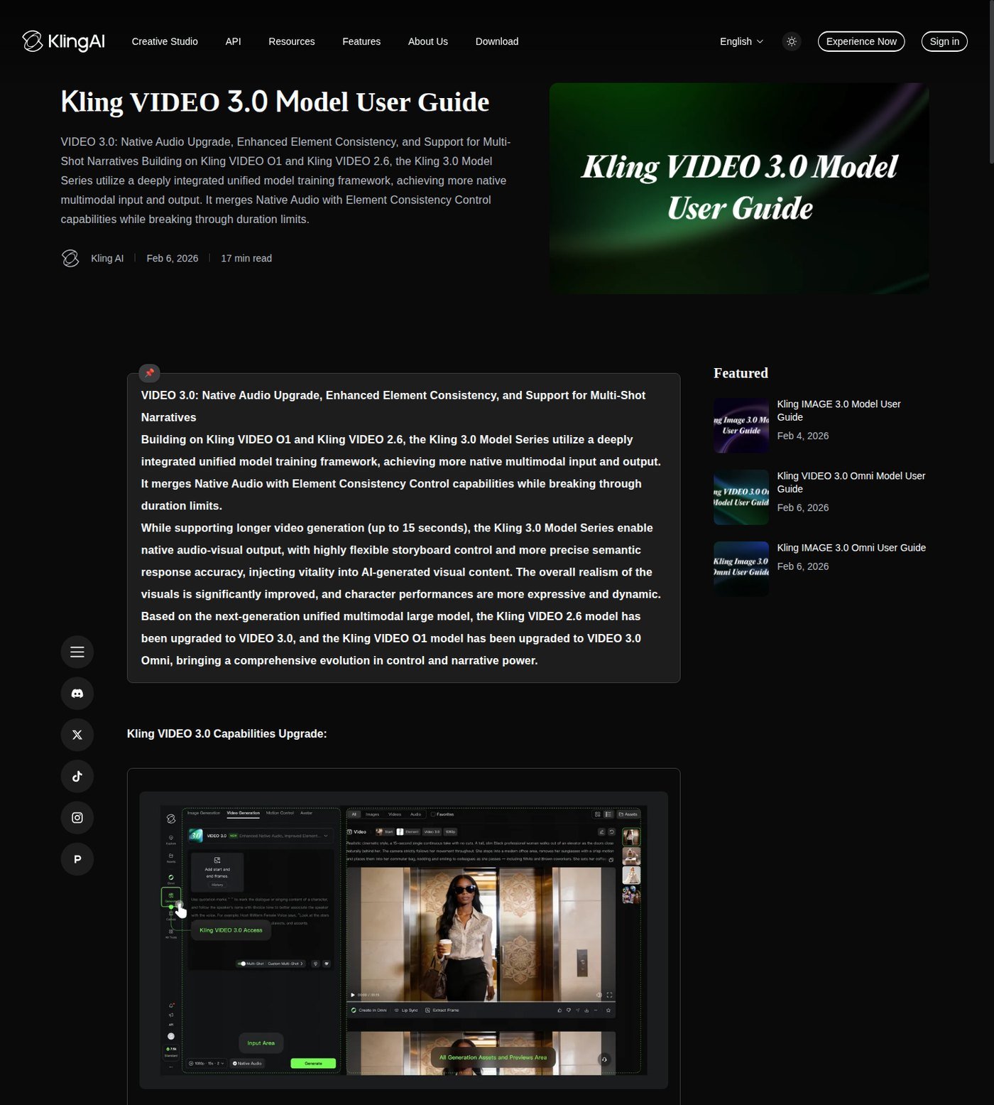 Kling VIDEO 3.0 model user guide showing documented capabilities versus VIDEO 2.6