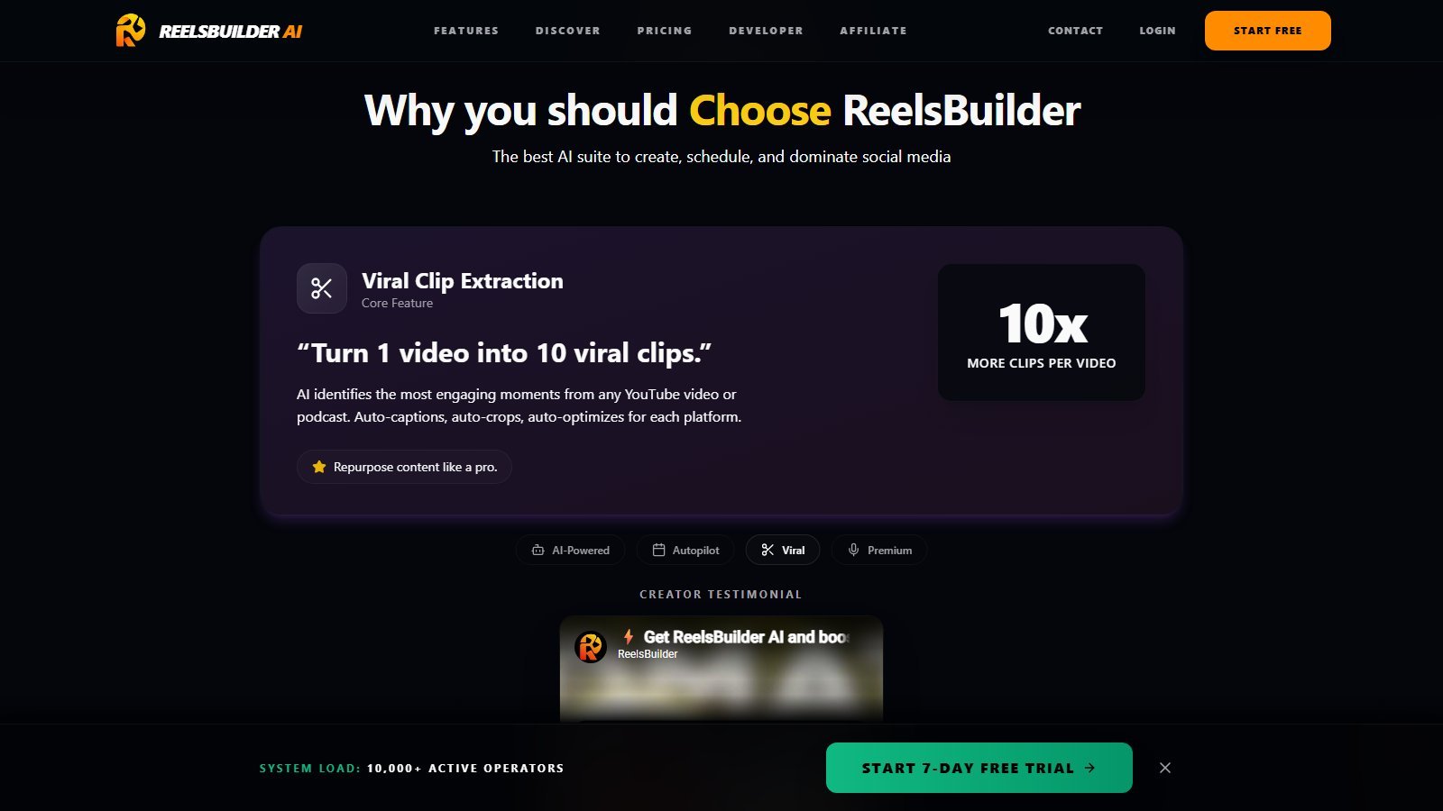 ReelsBuilder Viral Clip Extraction from YouTube video or podcast