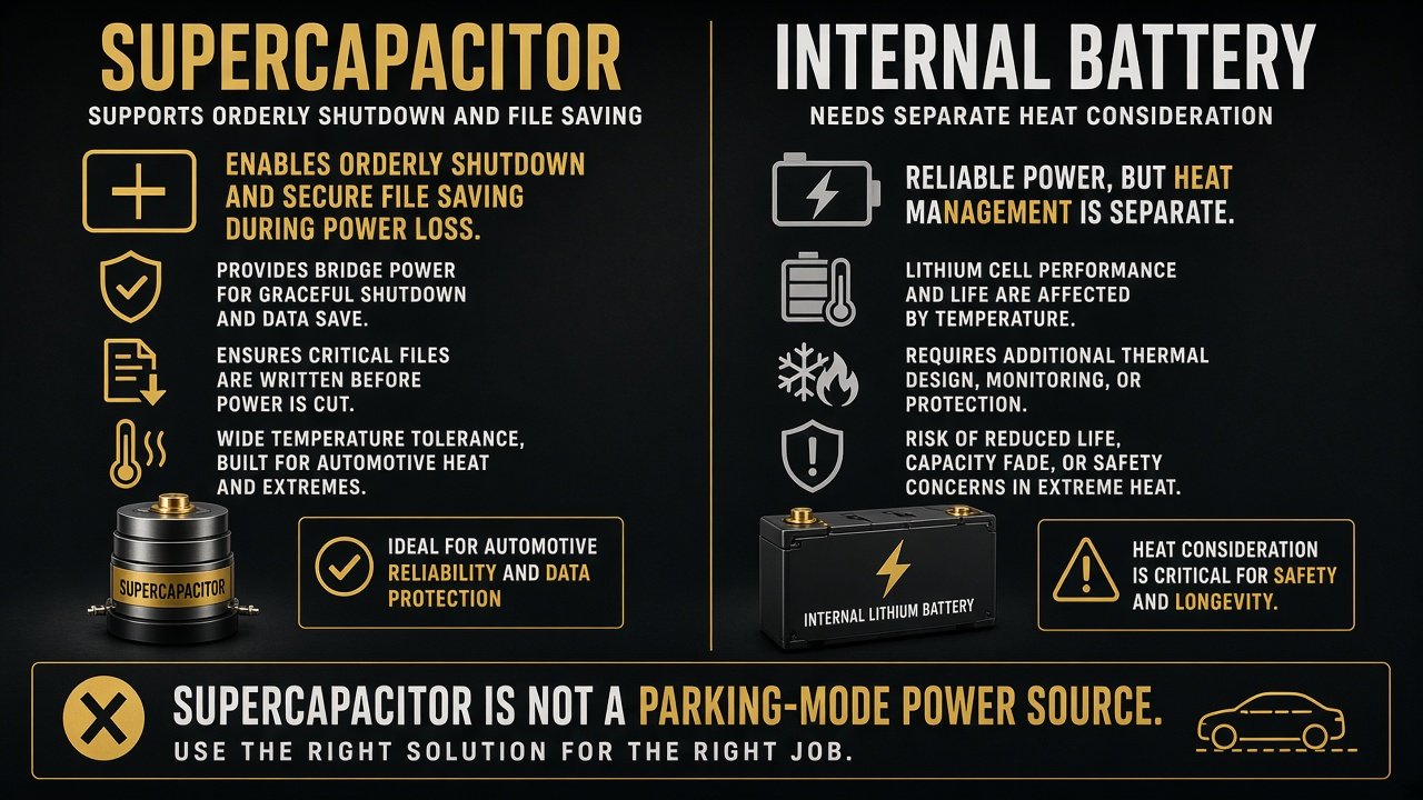 Supercapacitor versus internal battery for automotive heat