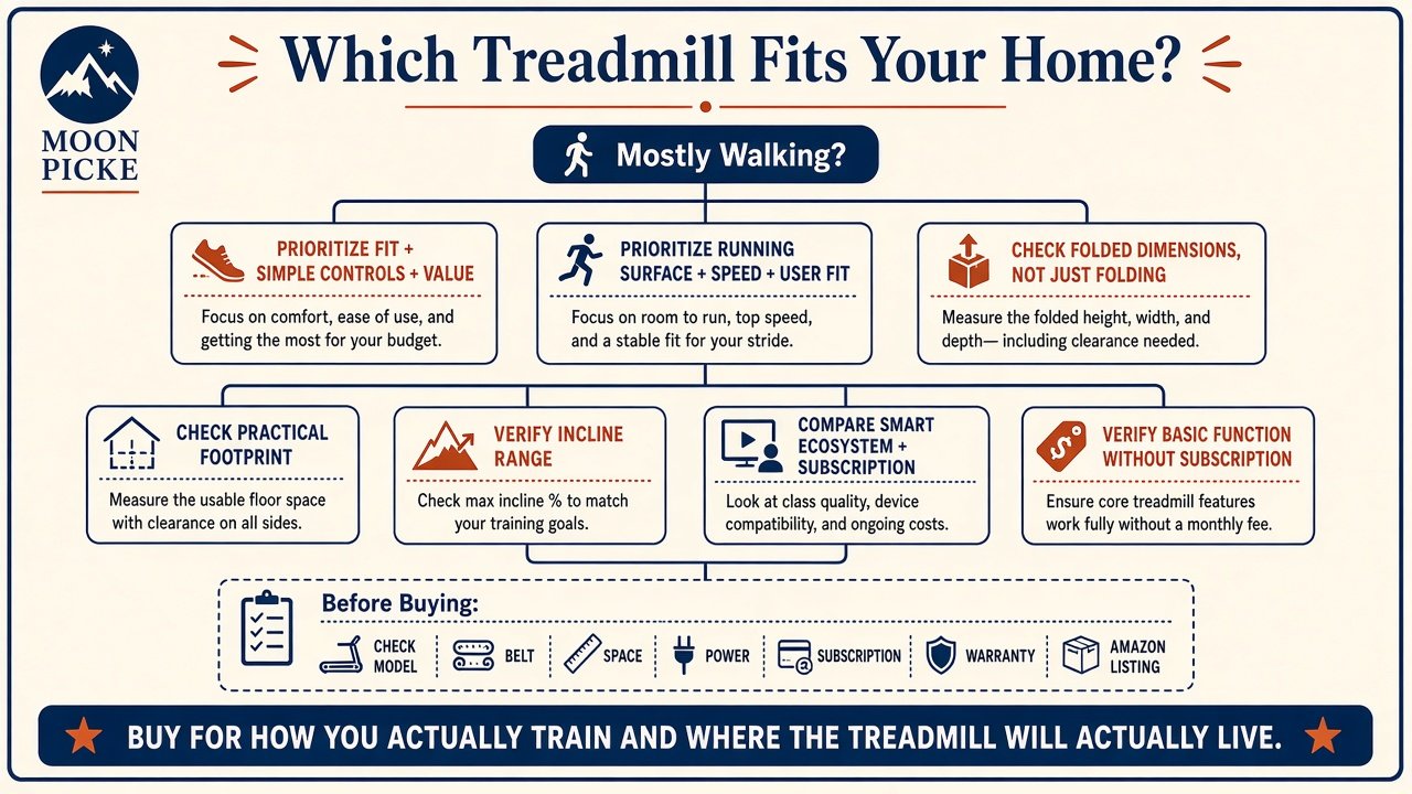 Decision infographic: which treadmill fits your home and workout