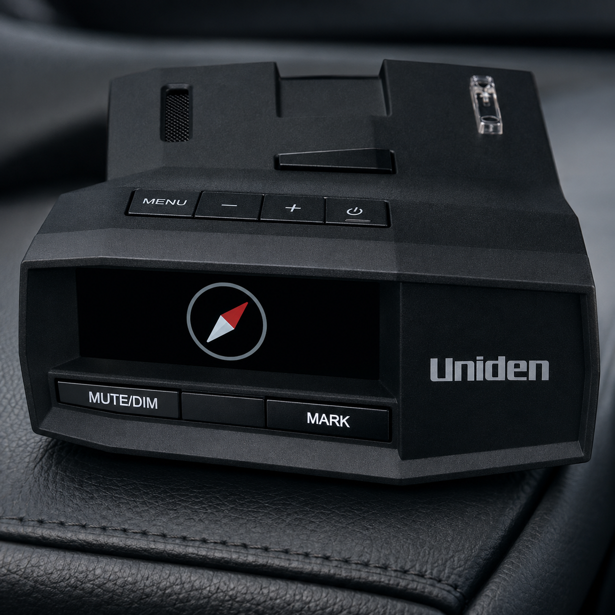 Uniden R8 controls and OLED display close-up