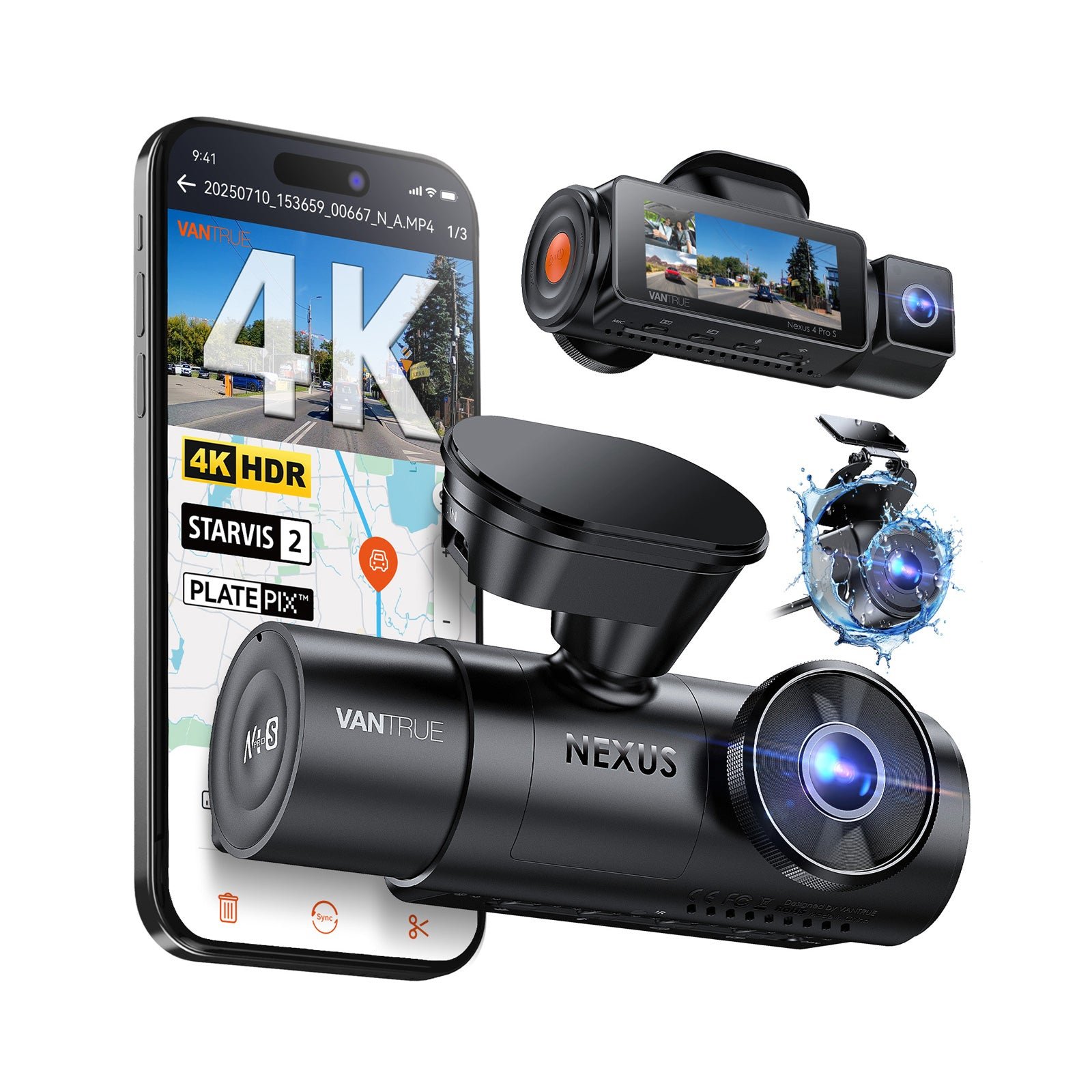 Vantrue N4 Pro S 3-channel dash cam with front, cabin, and rear modules