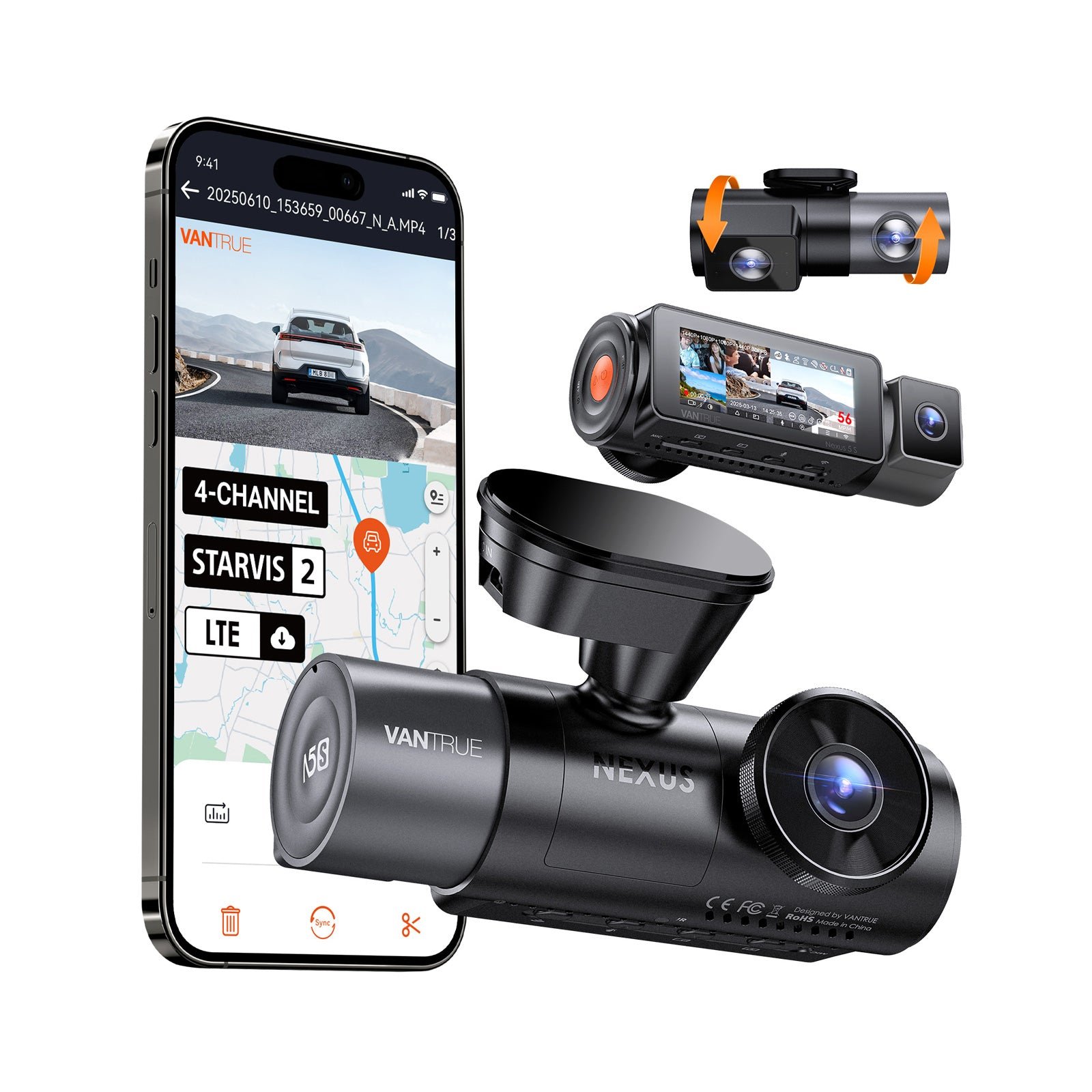 Vantrue N5S four-channel dash cam for cabin and rear coverage
