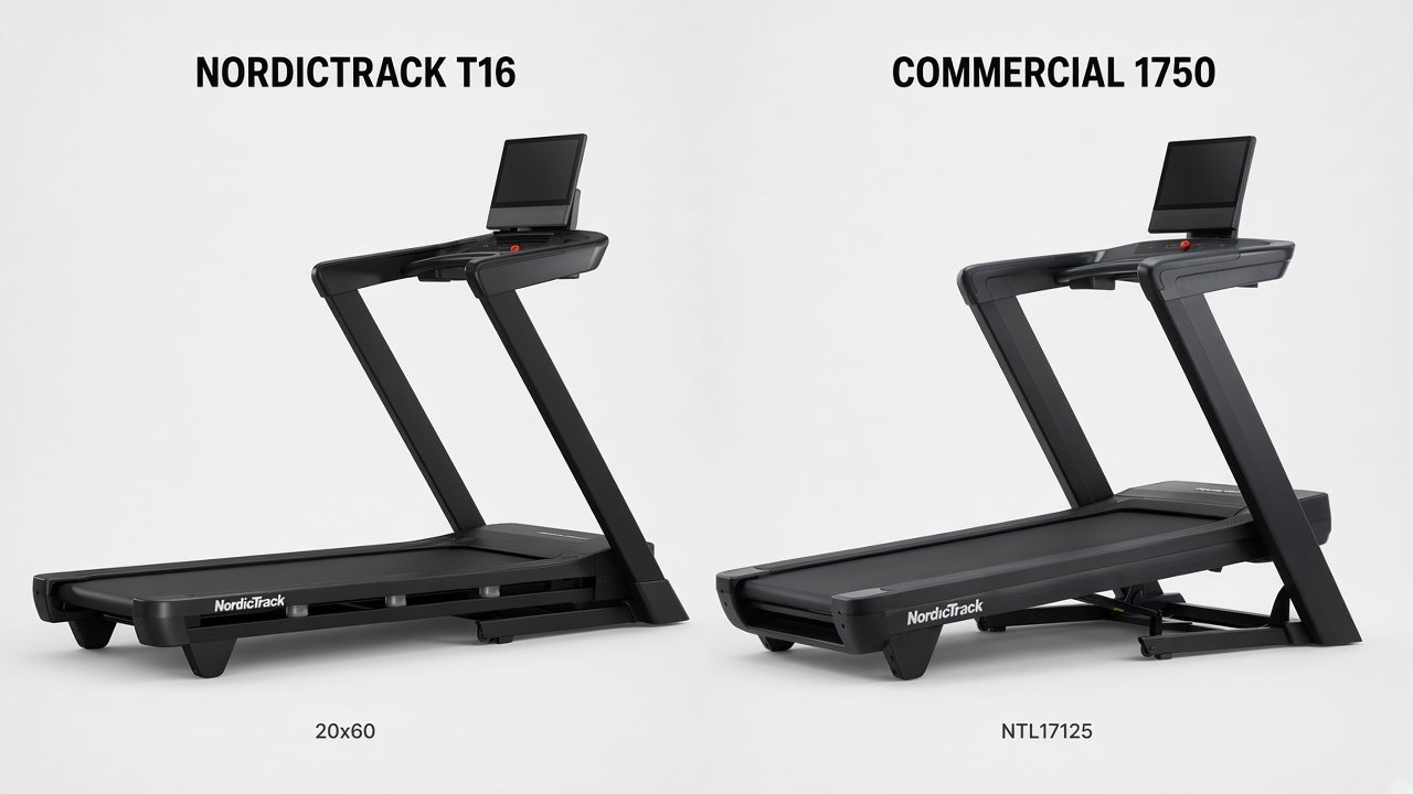 Current NordicTrack T16 and Commercial 1750 product shapes side by side