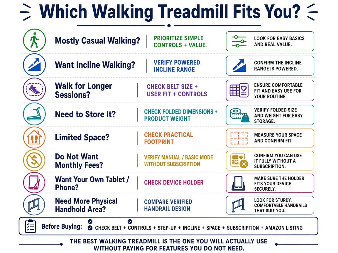 Decision infographic: which walking treadmill fits your routine