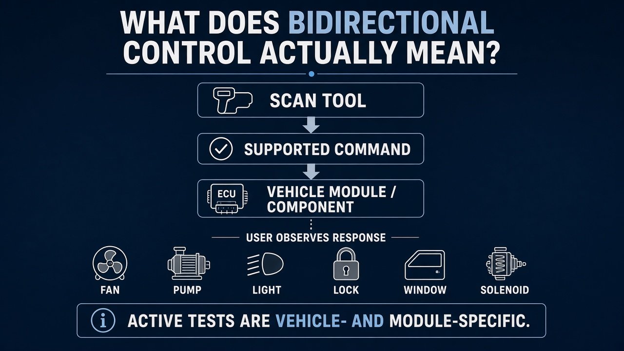 Graphic explaining that bidirectional control sends a supported command and the user observes a response