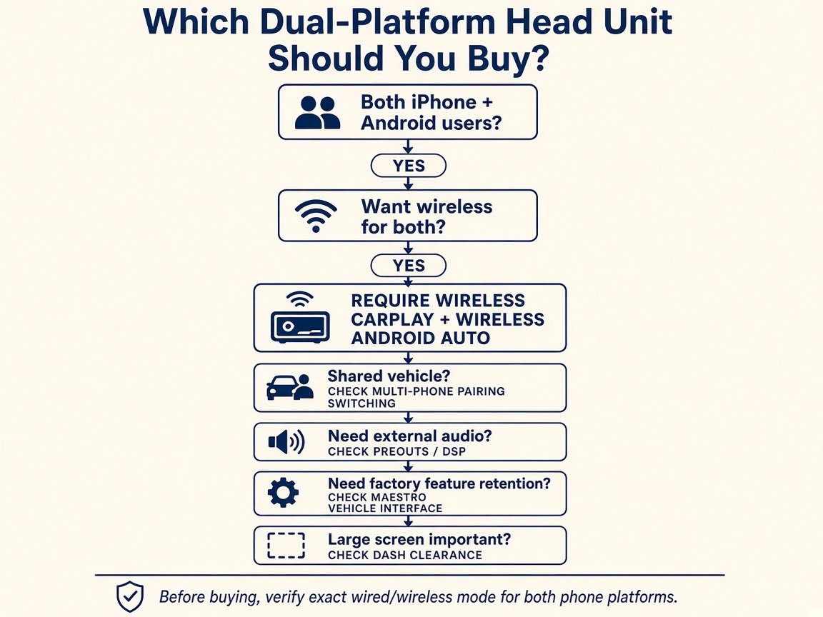 Decision flow for choosing a dual-platform CarPlay and Android Auto head unit
