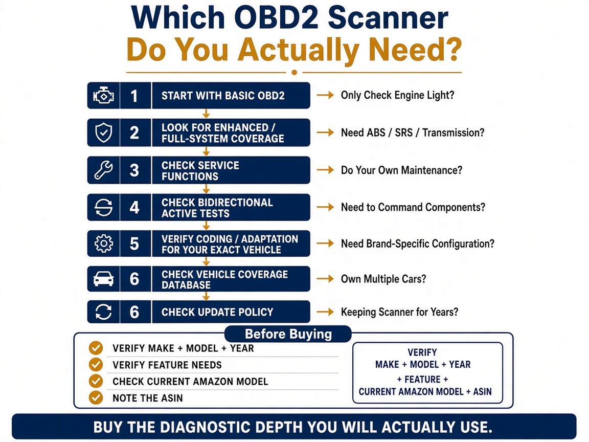 Decision infographic: which OBD2 scanner a home mechanic actually needs