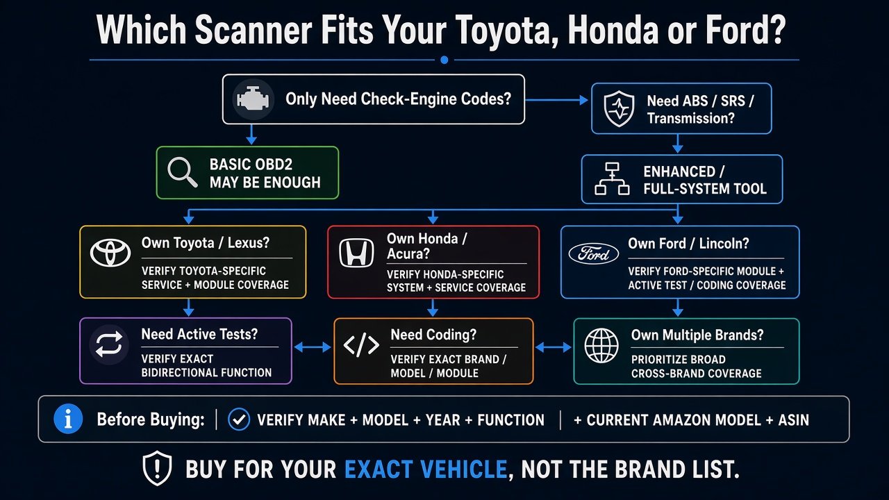 Decision infographic: which scanner fits your Toyota, Honda or Ford