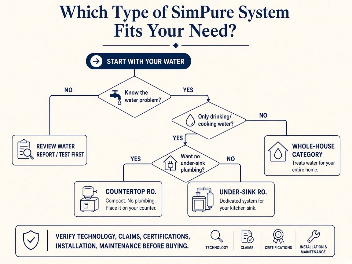 Decision flow for choosing a SimPure system type after testing water