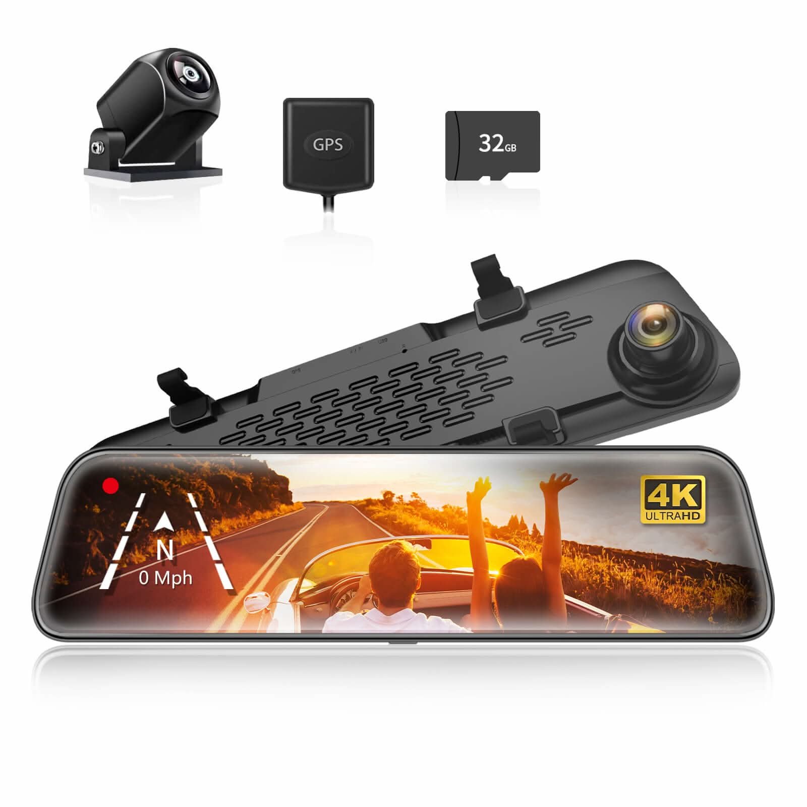 Wolfbox G840S 12-inch 4K mirror dash cam with rear-view display