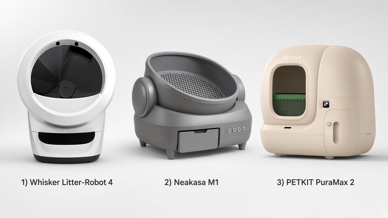 Litter-Robot 4, Neakasa M1, and PETKIT PuraMax 2 as ownership-model examples