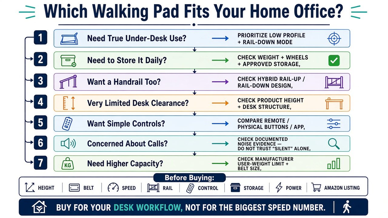 Decision infographic: which walking pad fits your home office
