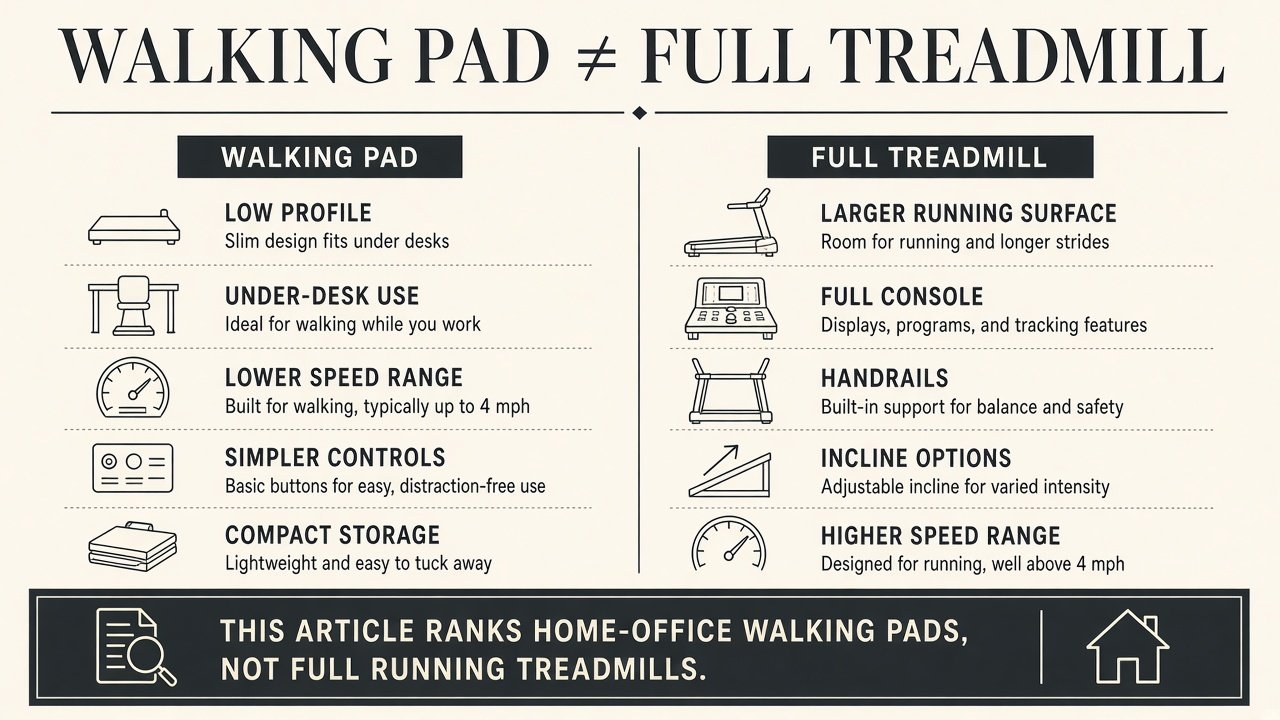 Graphic explaining that a walking pad is not a full treadmill
