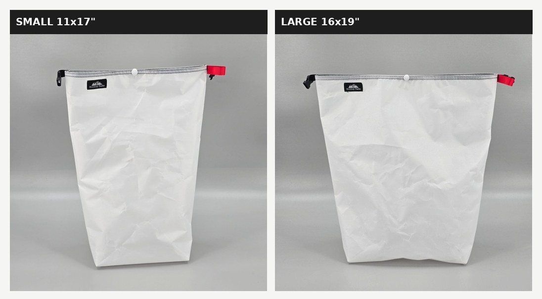 Hilltop Packs D50T roll-top food bag Small and Large official photos labeled