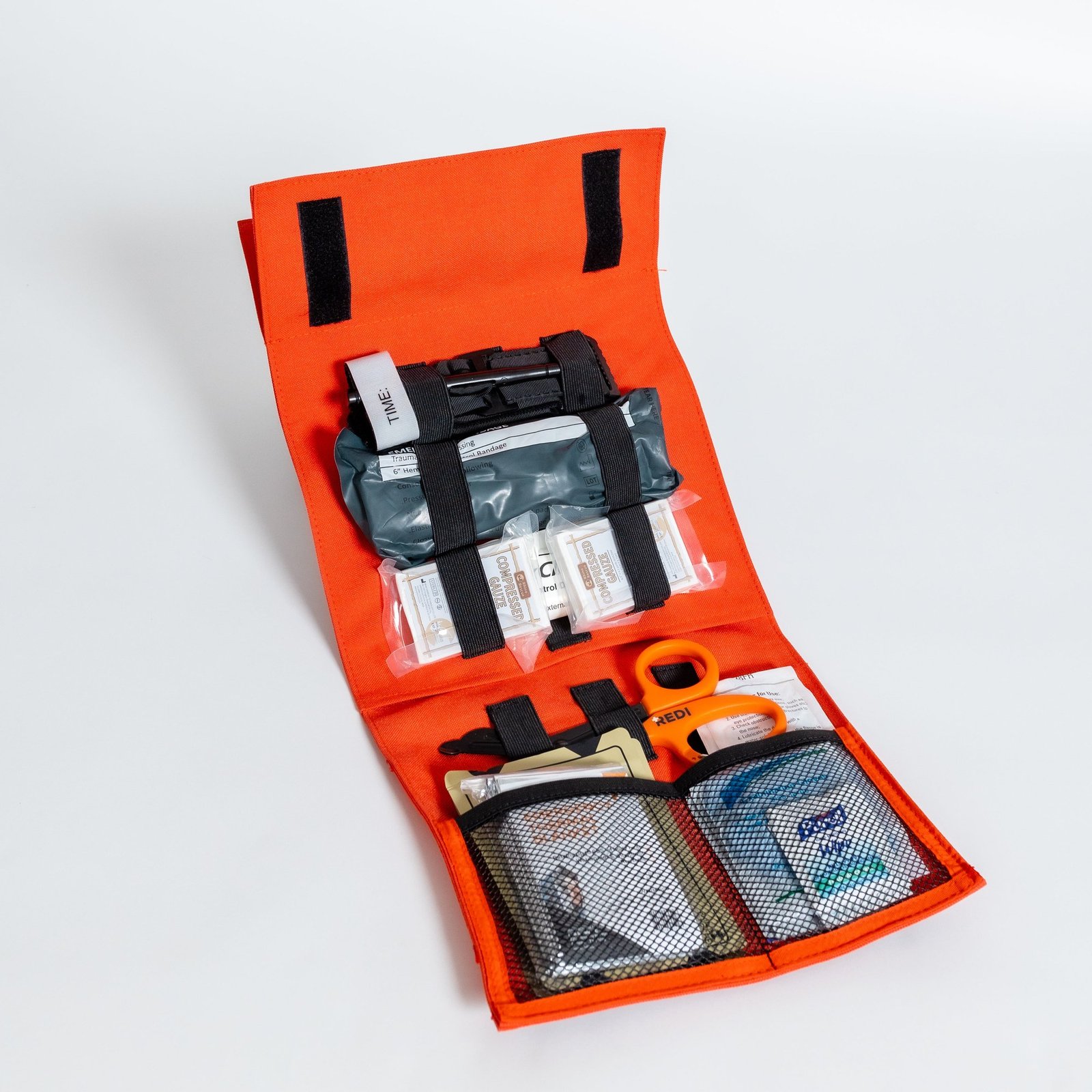 Open Redi trauma pack with packed supplies from the Roadie+ gallery
