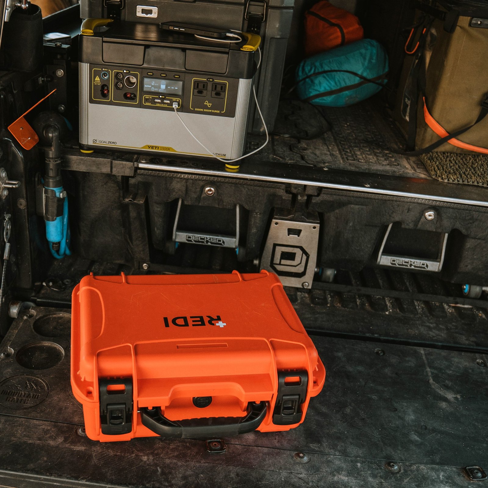 Redi Roadie Pro+ hard case on a vehicle cargo floor