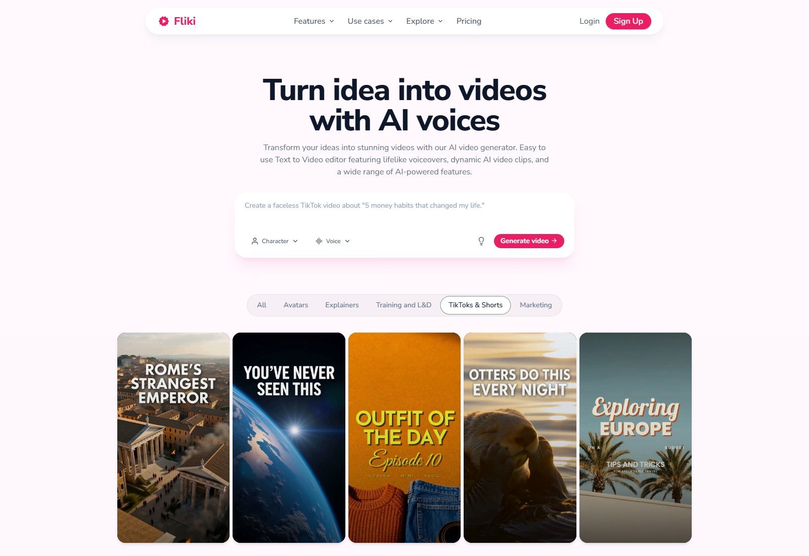 Fliki homepage Turn text into videos with 2000 plus AI voices