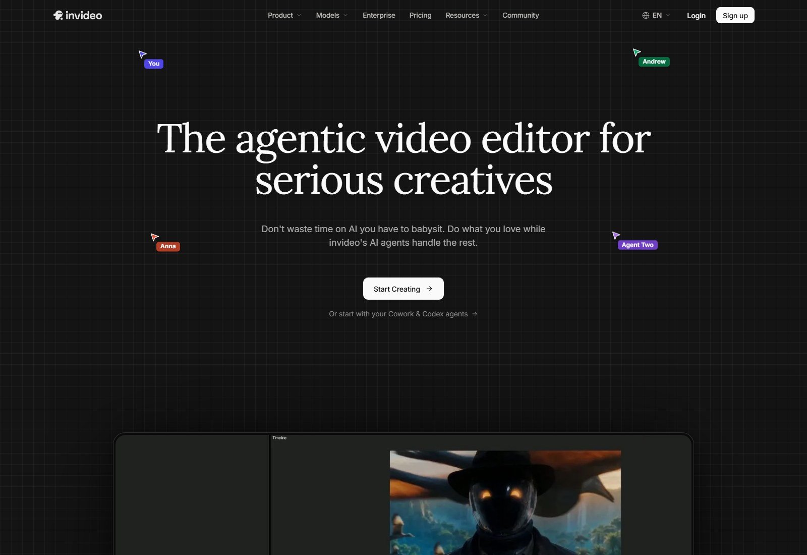InVideo homepage the agentic video editor with timeline and AI agents