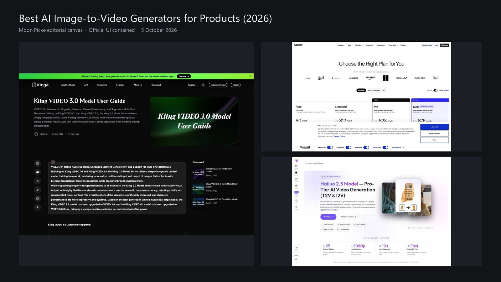 Editorial 16:9 canvas with complete official image-to-video UI contained, not cropped to fill