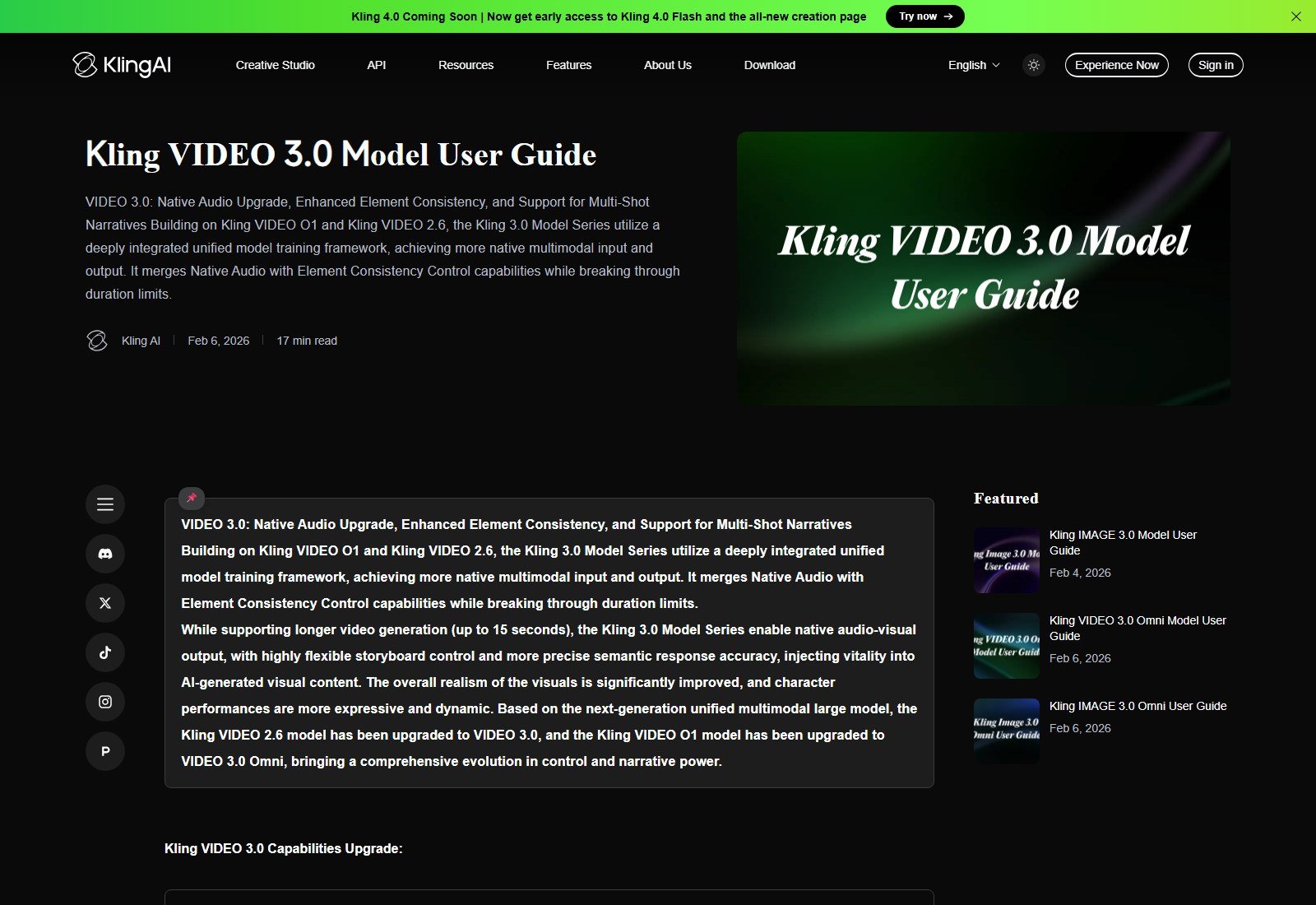Kling VIDEO 3.0 model guide listing image-to-video and start and end frames