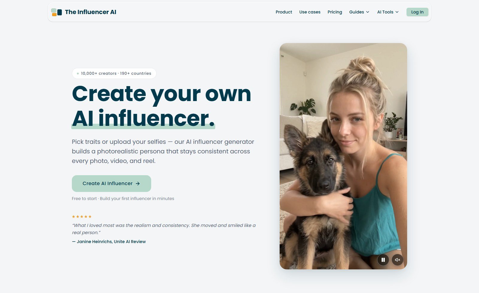 Official TheInfluencer.ai homepage: Create your own AI influencer with consistent persona across photo video and reel