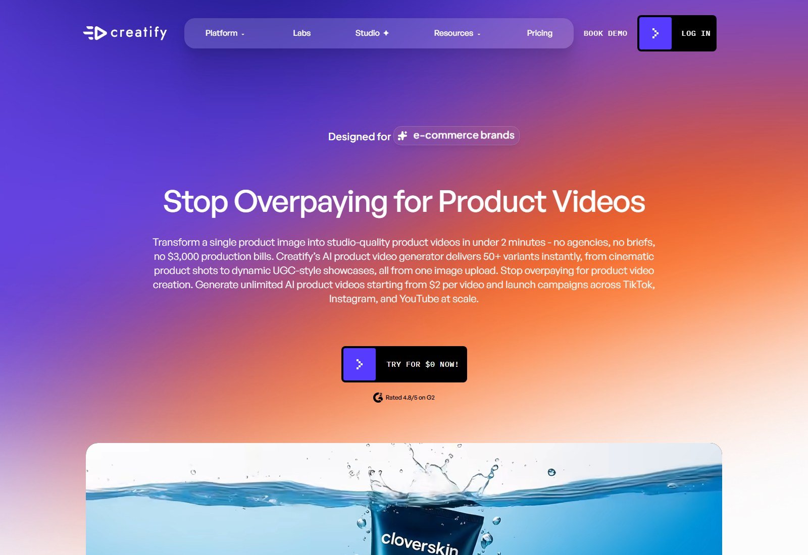 Creatify Product Video feature page about turning a product image into studio-style product videos