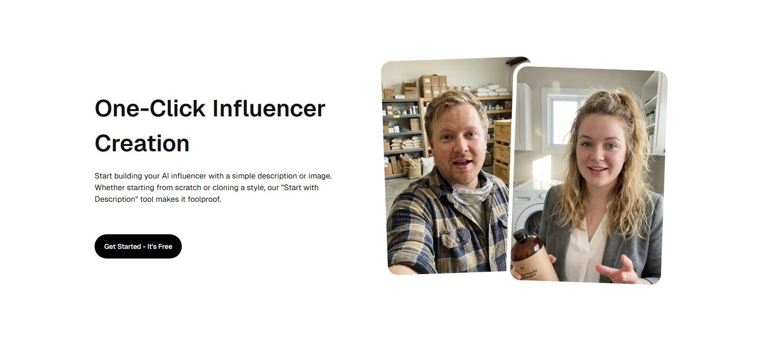 UGCVideo.ai One-Click Influencer Creation from description or image with product-in-hand example
