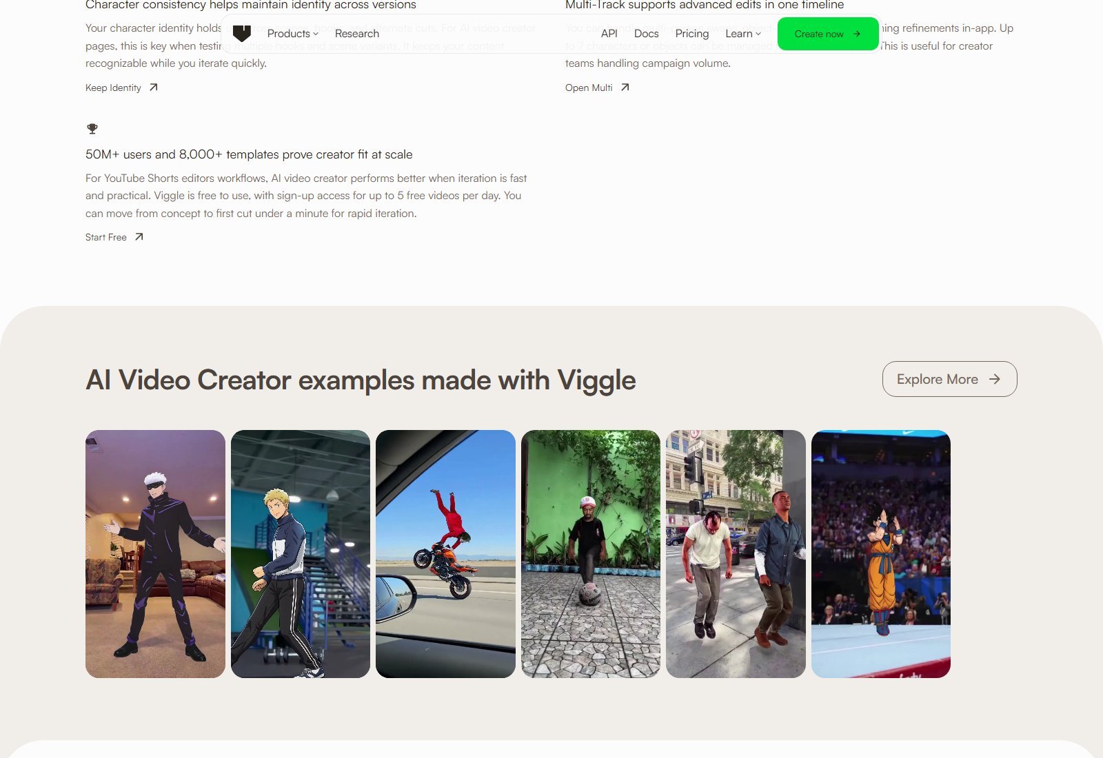 Official Viggle AI Video Creator example clips labeled made with Viggle