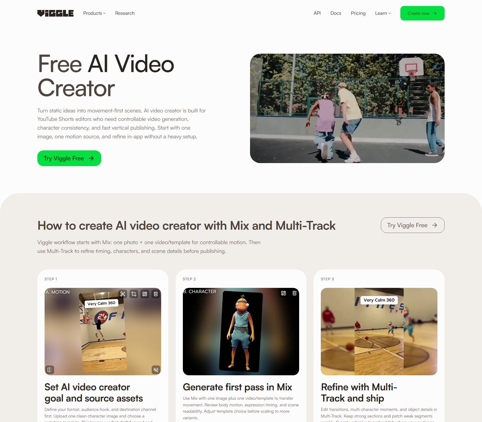 Official Viggle Mix and Multi-Track three-step workflow with motion character and refine cards