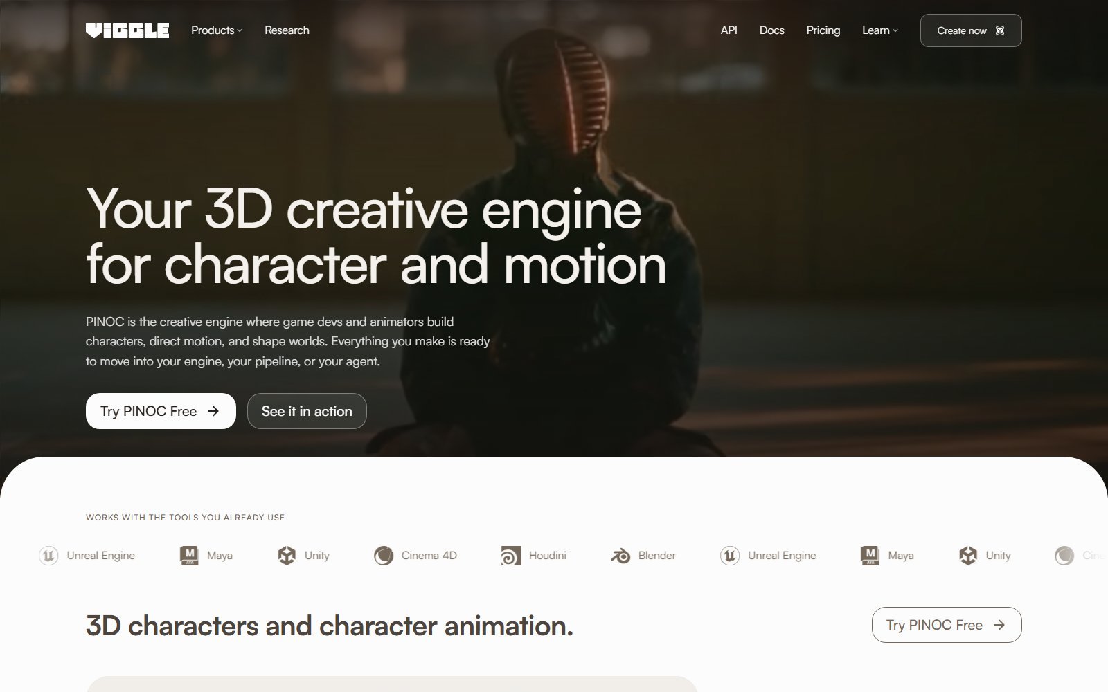 Official Viggle PINOC page 3D creative engine for character and motion with DCC tool logos