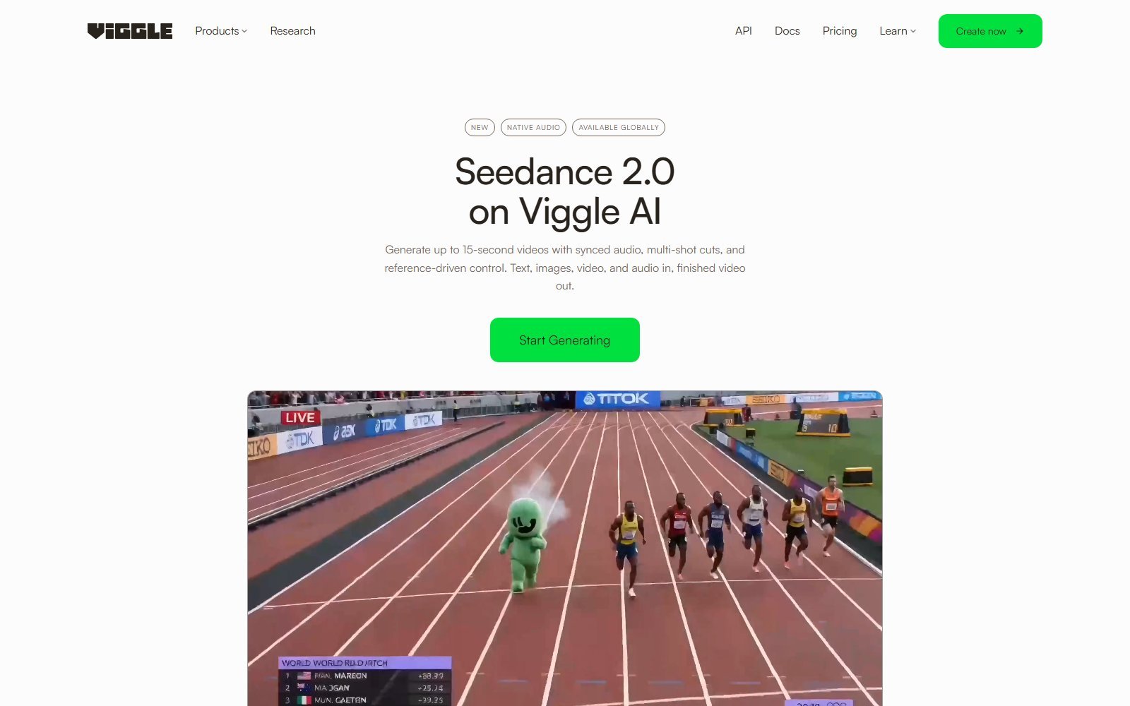 Official Seedance 2.0 on Viggle AI page up to 15-second videos with synced audio